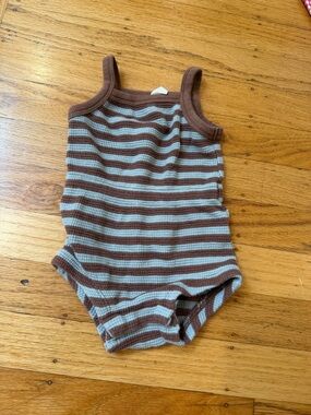 Quincy Mae Brown and Light Blue Striped Ribbed Tank One-Piece